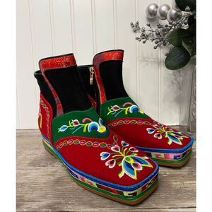 Traditional Tibetan Mongolian Felt Embroidery Shoes Boots Sz 39 New